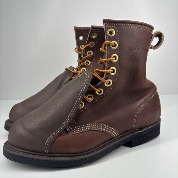 Iron Age Work Boots Men's 6.5 3E Brown Leather Moc Toe Lace Up Met Guard Safety - Picture 1 of 16